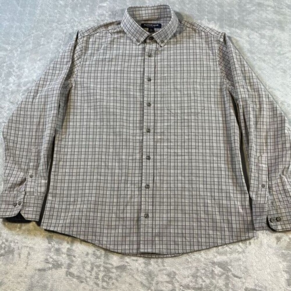 Mizzen + Main Flannel Shirt Men’s XL Trim Brown Plaid Long Sleeve Button Down
